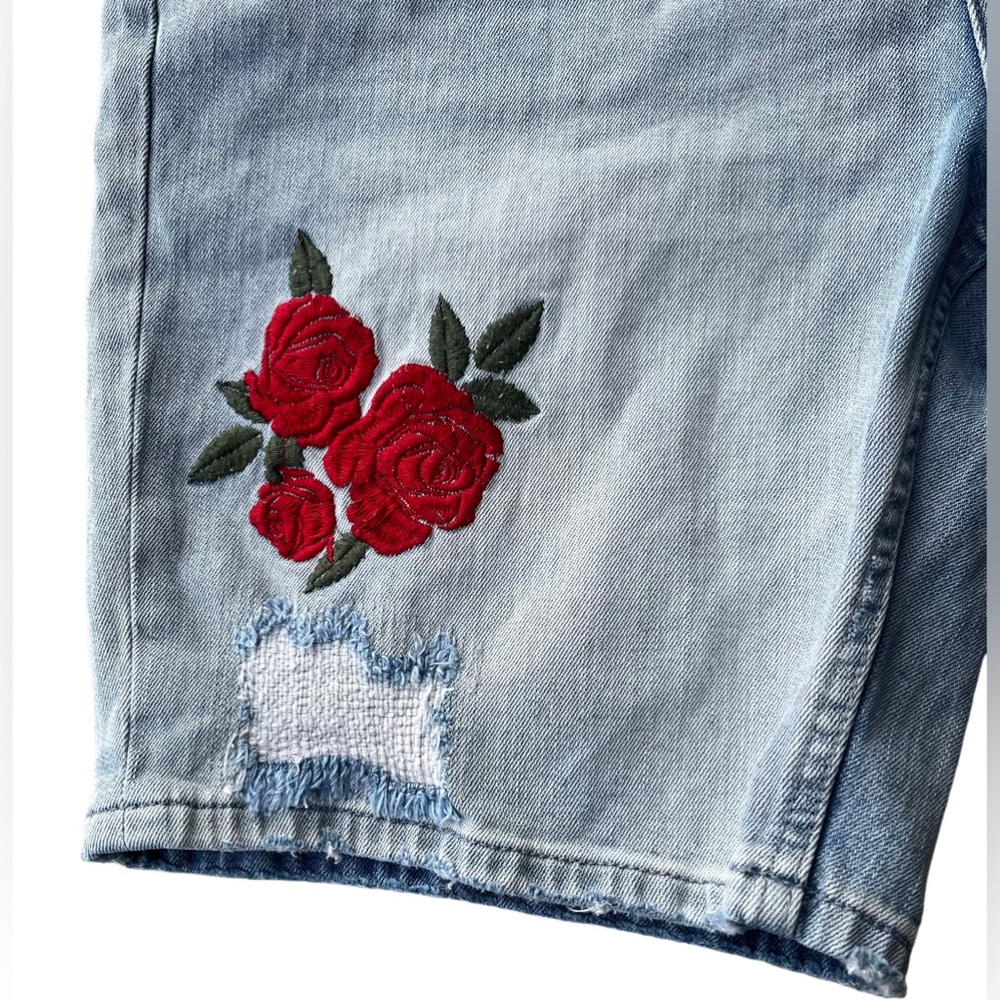Pacsun Los Angeles Men Denim Embroidered Rose Slim Stretchy Shorts Waist 36 - Picture 4 of 7